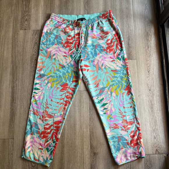 BCBGMaxAzria Pants - BCBGMaxAzria Teal and Pink Patterned Summer Boho oversized Pants Size L